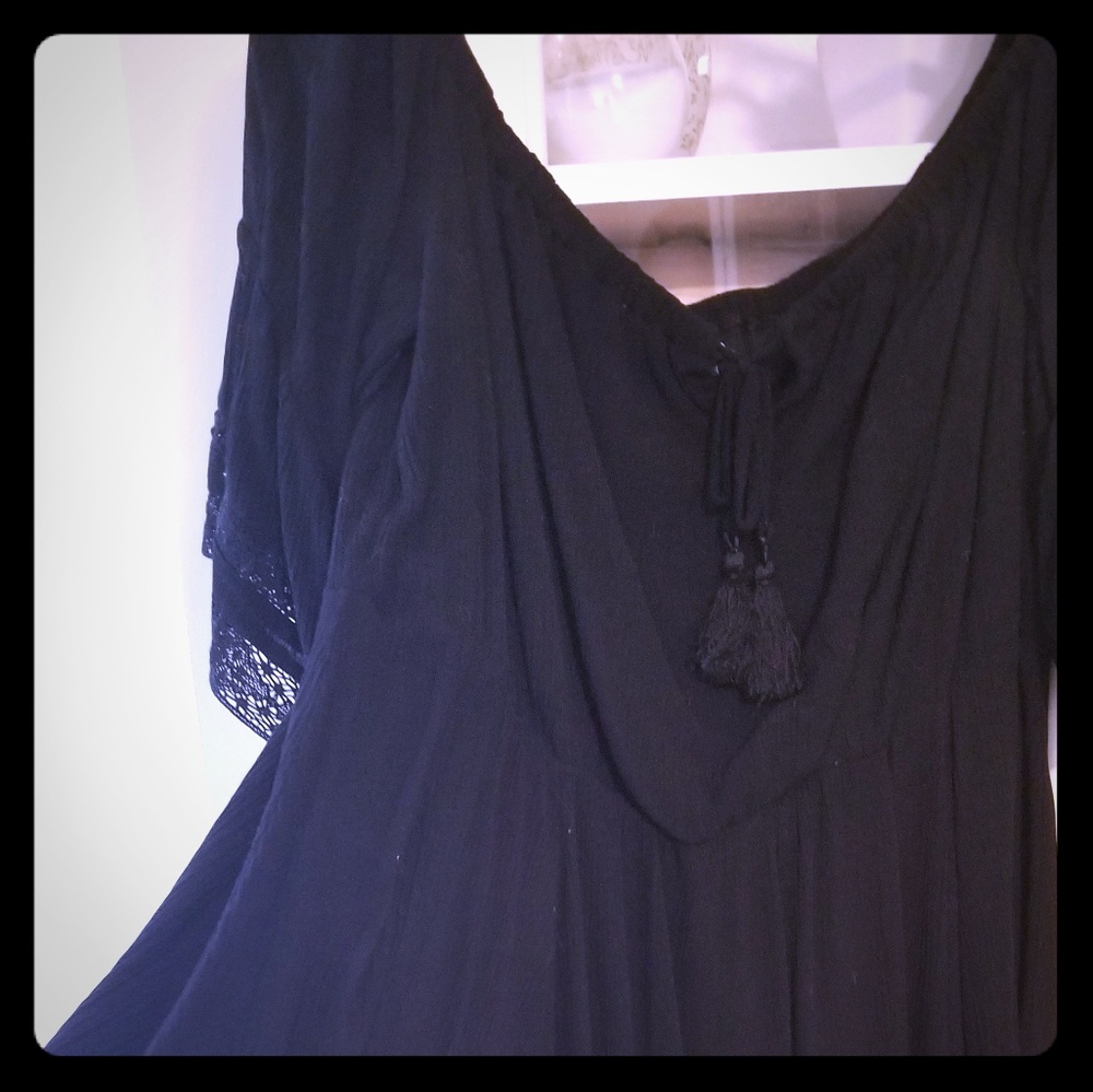 Torrid Off Shoulder Tassel Black Dress